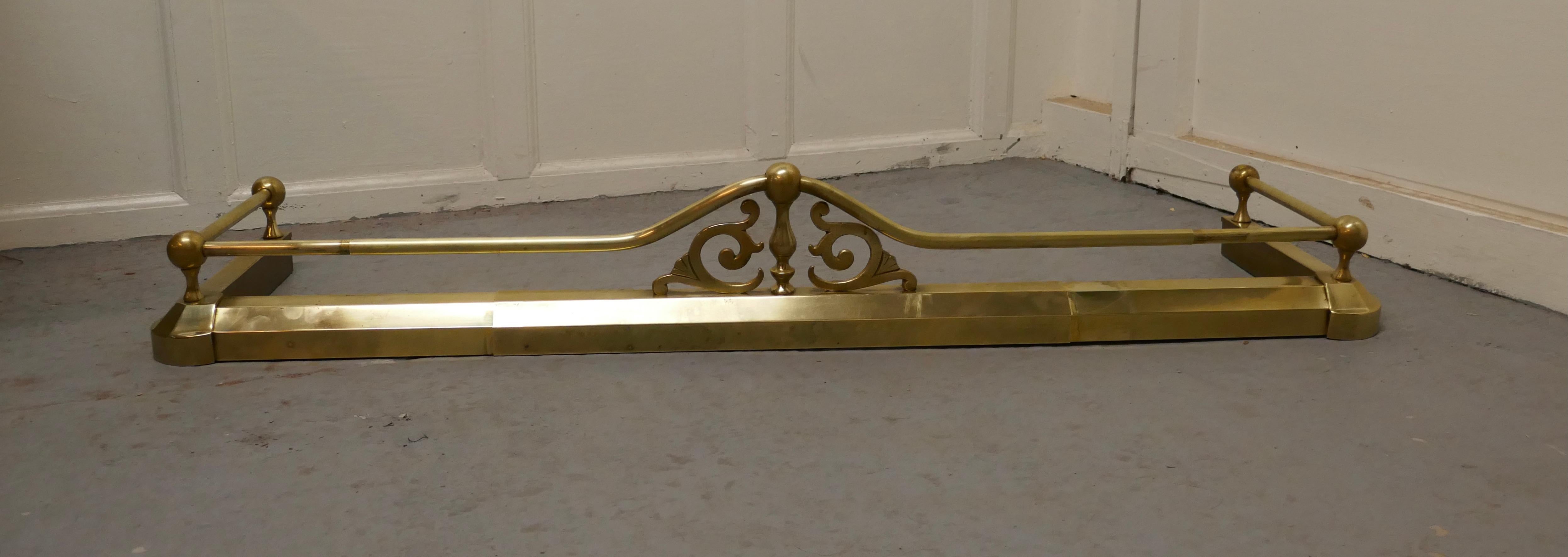 Large adjustable Victorian brass fender

This is a beautifully designed Victorian brass fender it has an Arts & Crafts decoration worked in brass on the front
The fender is in good condition it is 5” high, and it is 40” adjusting to 52” long and