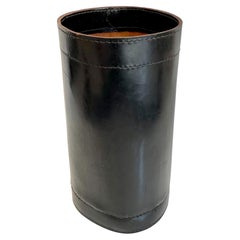 Large Adnet Style Waste Basket in Black Leather, 1950s France