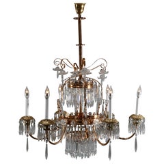 Large Aesthetic Eastlake Crystal and Brass 6-Arm Chandelier, circa 1870