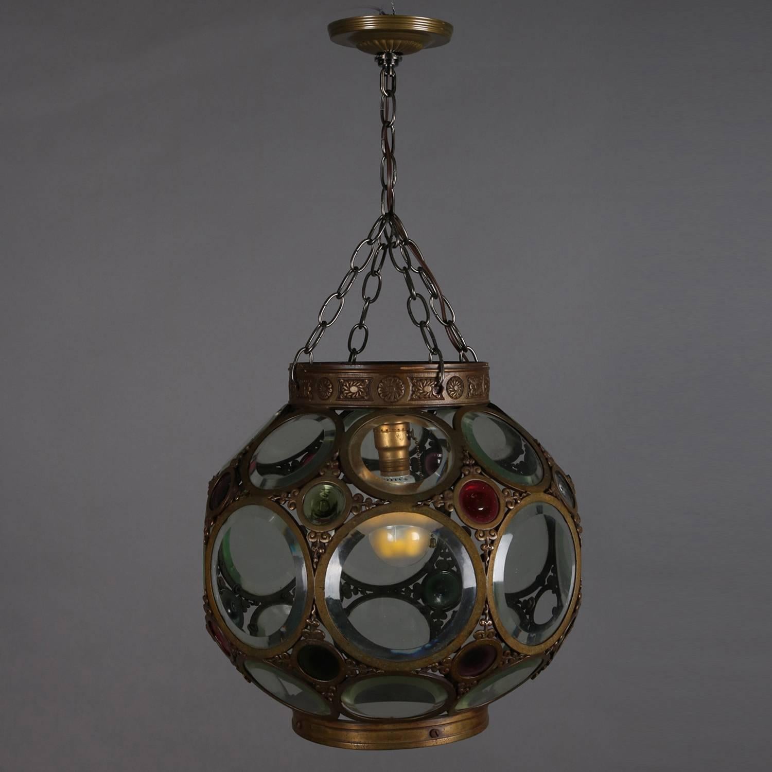 Large Aesthetic Movement Belchers School Bronzed and Jeweled Hanging Light 3