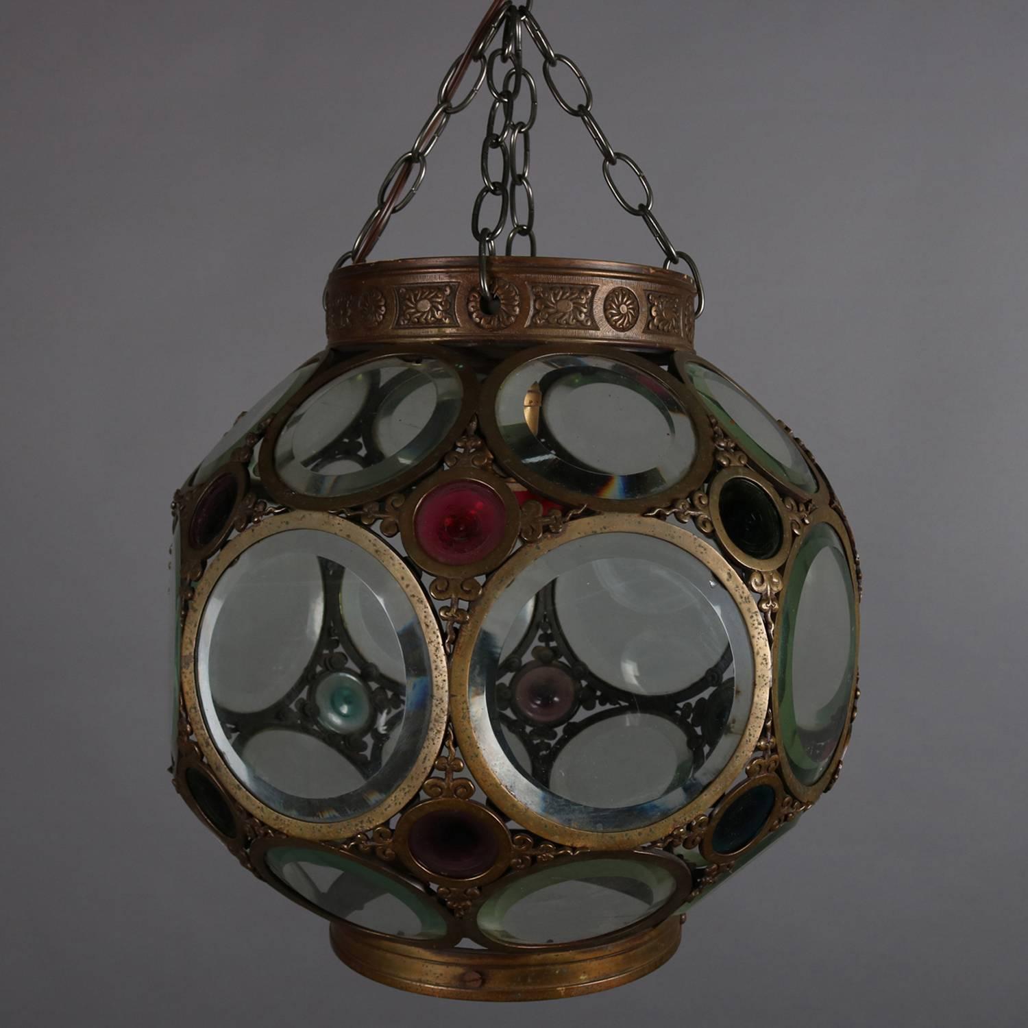 20th Century Large Aesthetic Movement Belchers School Bronzed and Jeweled Hanging Light