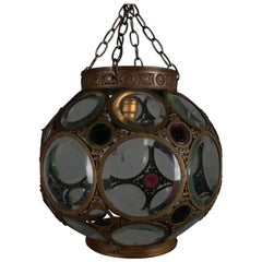 Large Aesthetic Movement Belchers School Bronzed and Jeweled Hanging Light