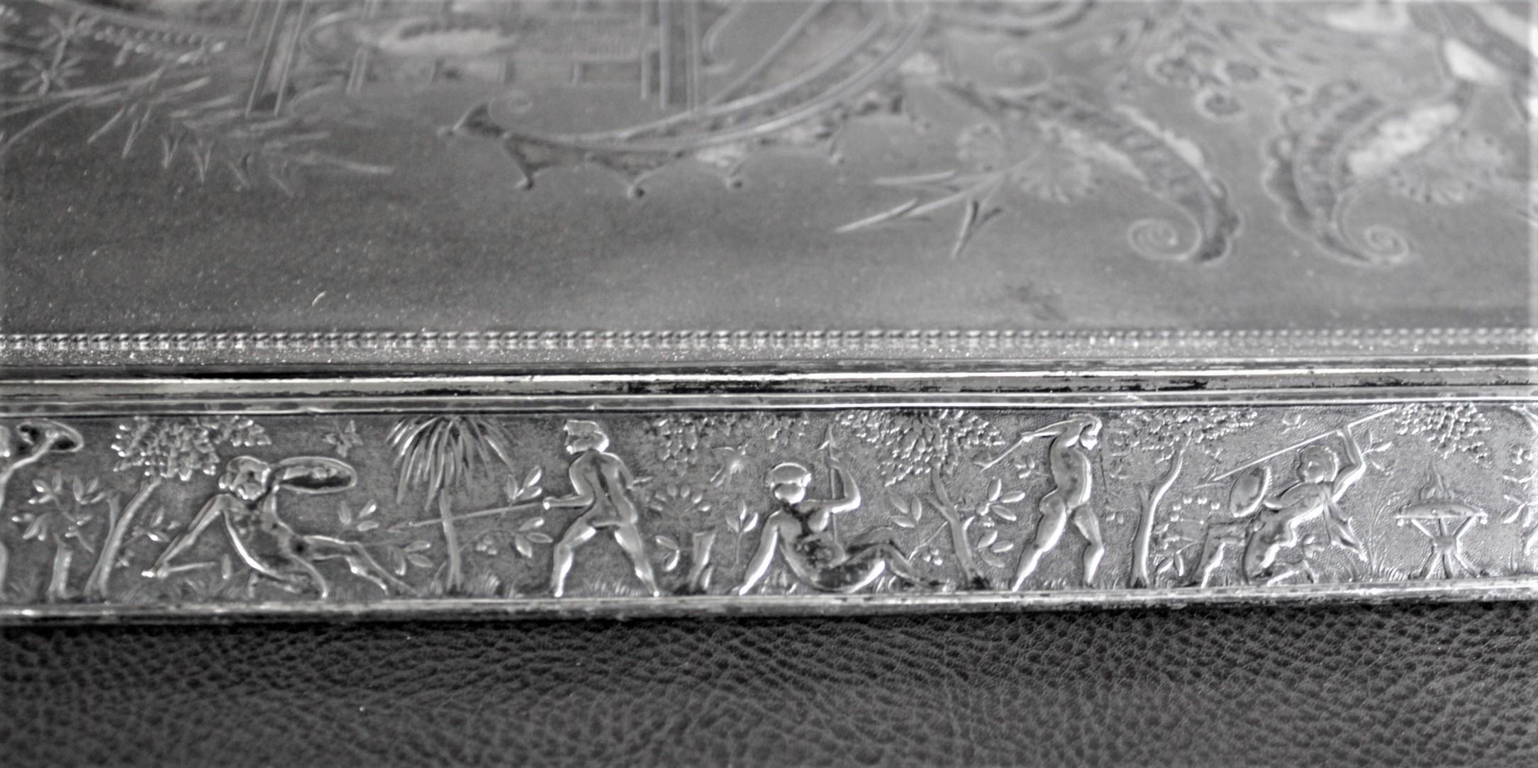 Large Aesthetic Movement Silver Plated Serving Tray with Warriors and Serpents For Sale 1