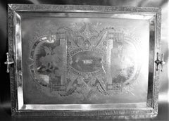 Large Aesthetic Movement Silver Plated Serving Tray with Warriors and Serpents