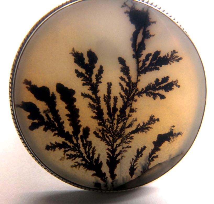 Round Cut Large Aesthetically Beautiful Dendritic Agate set in Silver Pendant! For Sale