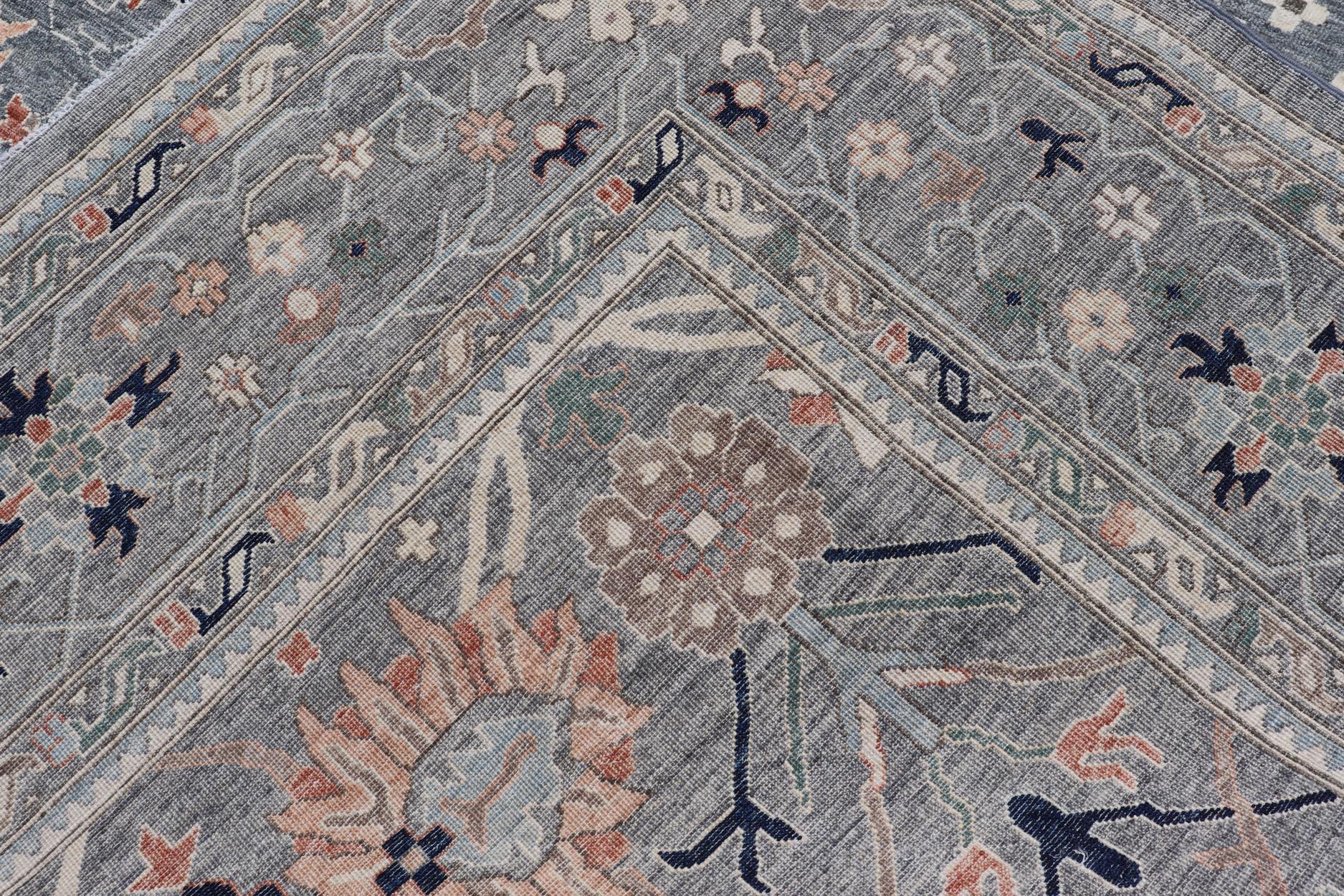 Large All-Over Designed Oushak with A Gray Background and Bright Motifs For Sale 10