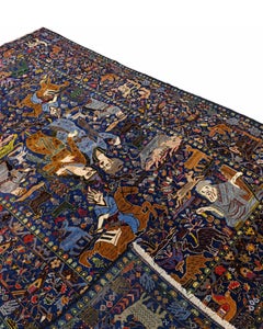 Large Afghan Baluch Pictorial Hunting Scene Rug with Figures and Animals