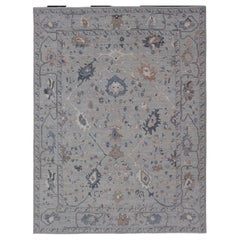 Large Floral Oushak with Muted Background in Wool With All-Over Design