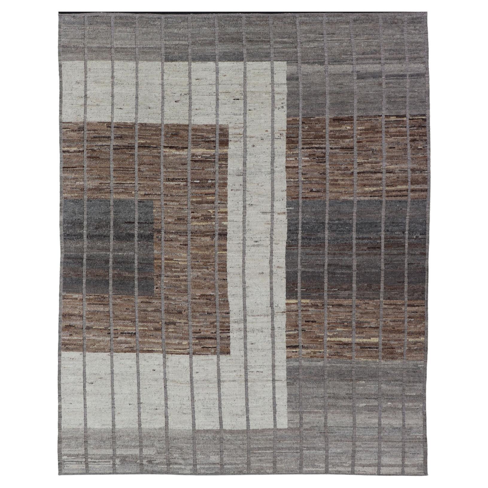 Large Afghan Modern Rug in Earth Tones with Modern Design For Sale