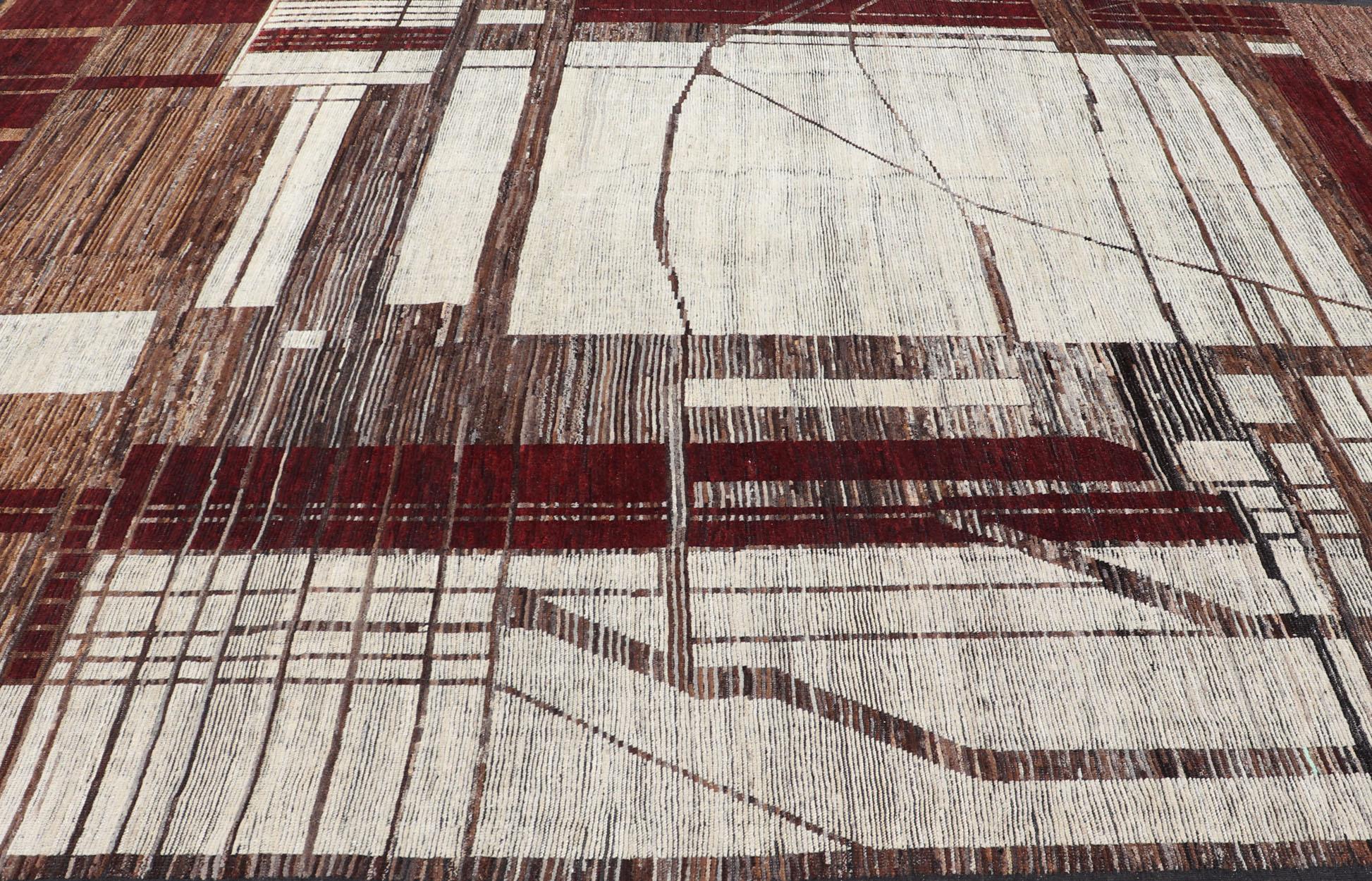Large Afghan Modern Casual Rug in Maroon, Bronze, Cream and Gray 5