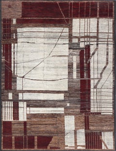 Large Afghan Modern Casual Rug in Maroon, Bronze, Cream and Gray