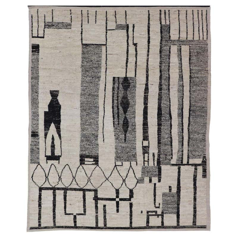 Large Black and Ivory Oversized Abstract Modern Casual Rug For Sale at ...