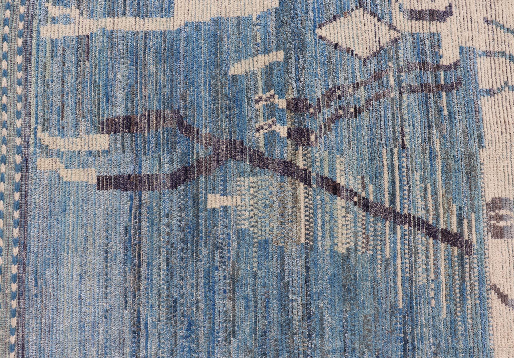 Large Afghan Modern Contemporary Abstract Rug in White and Shades of Blue.  For Sale 5