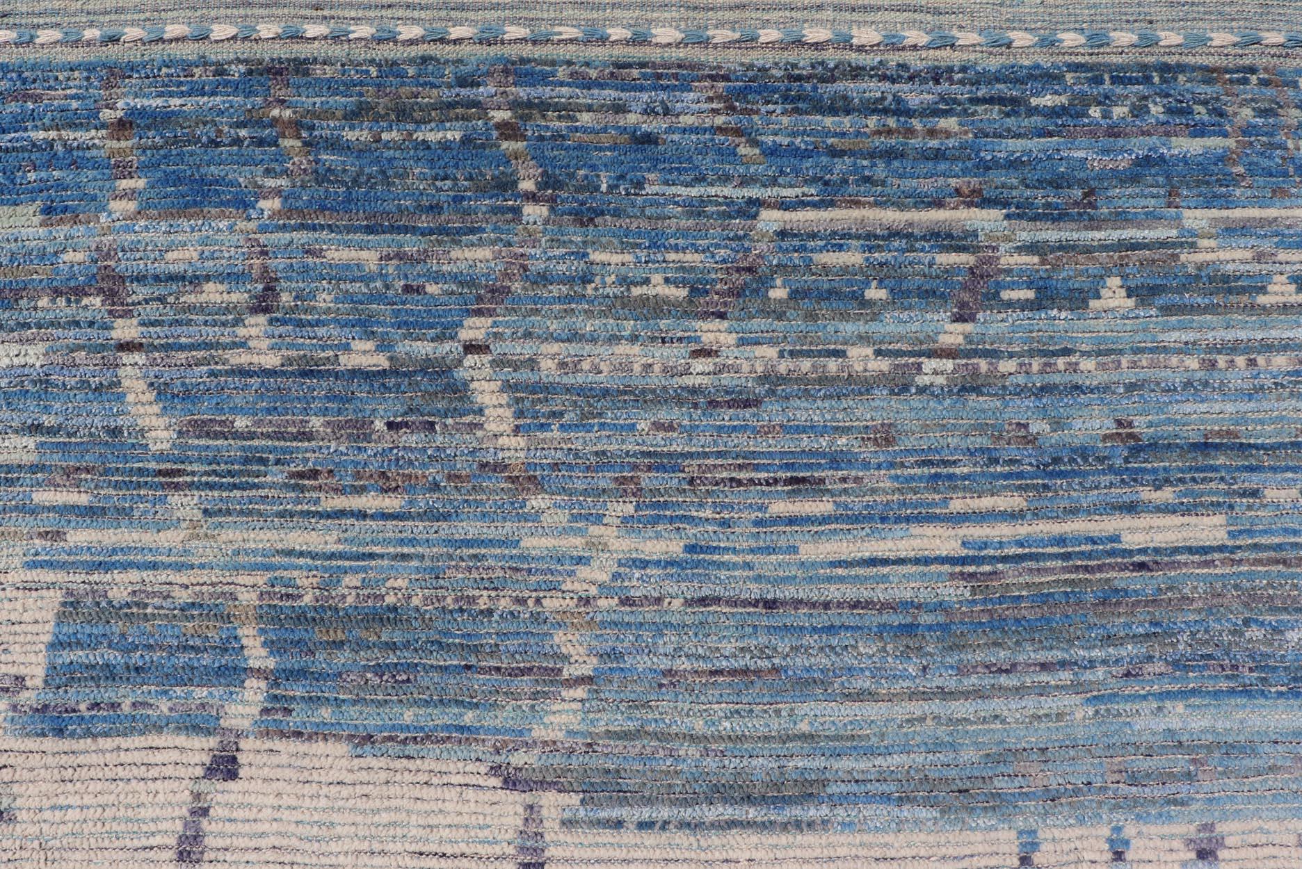 Large Afghan Modern Contemporary Abstract Rug in White and Shades of Blue.  For Sale 2