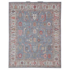 Large Afghan Oushak Design with All-Over Multi Colored Floral Design in Wool