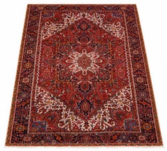 Large Afghan Persian-Style Heriz Rug with Geometric Medallion, 94.5 x 137.8 in