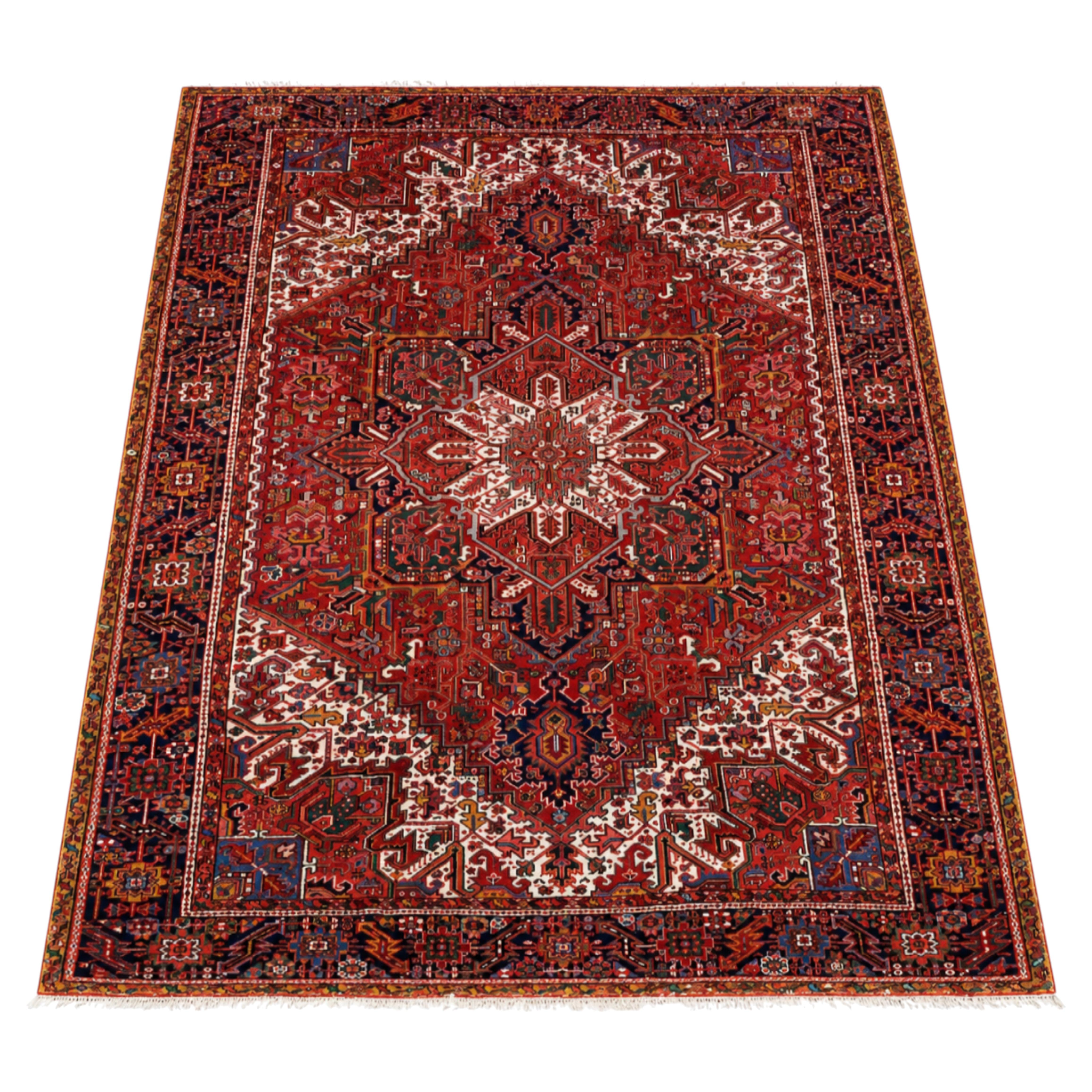 Large Afghan Persian-Style Heriz Rug with Geometric Medallion, 94.5 x 137.8 in