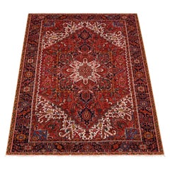 Large Afghan Persian-Style Heriz Rug with Geometric Medallion, 94.5 x 137.8 in