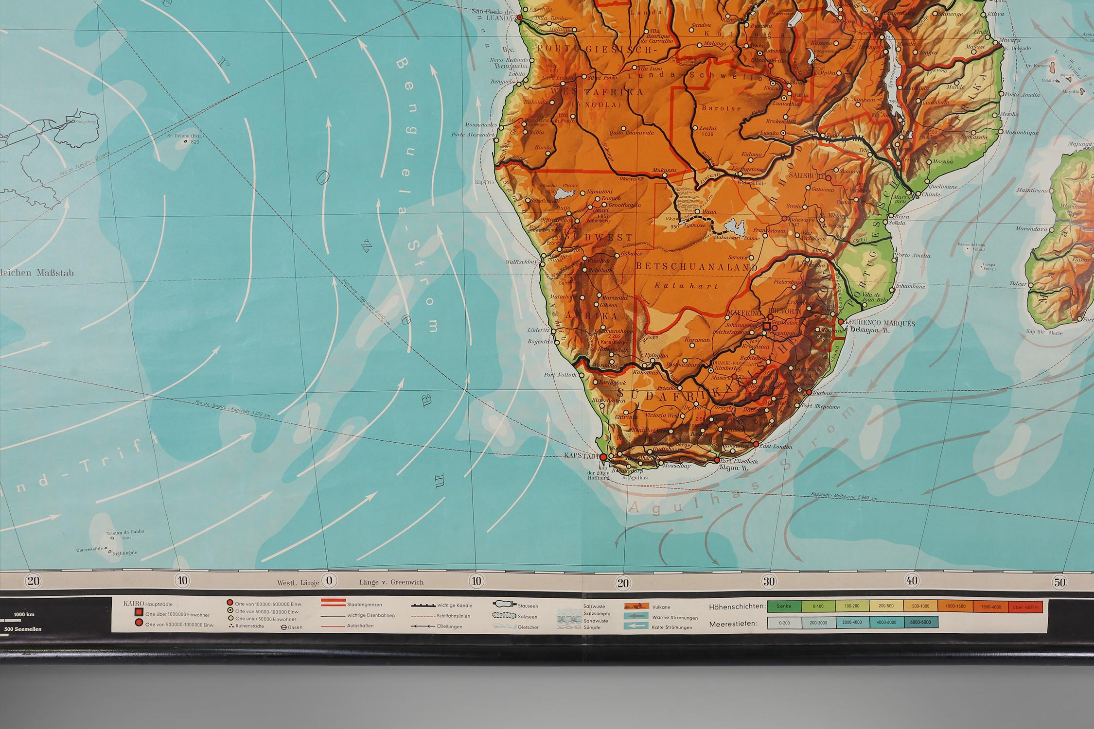 Mid-Century Modern Large Africa School Map, circa 1950 For Sale