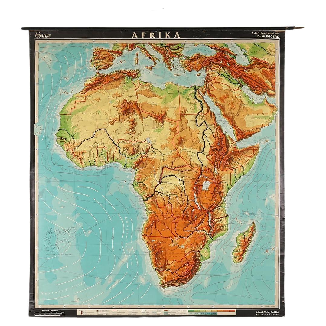 Large Africa School Map, circa 1950 For Sale