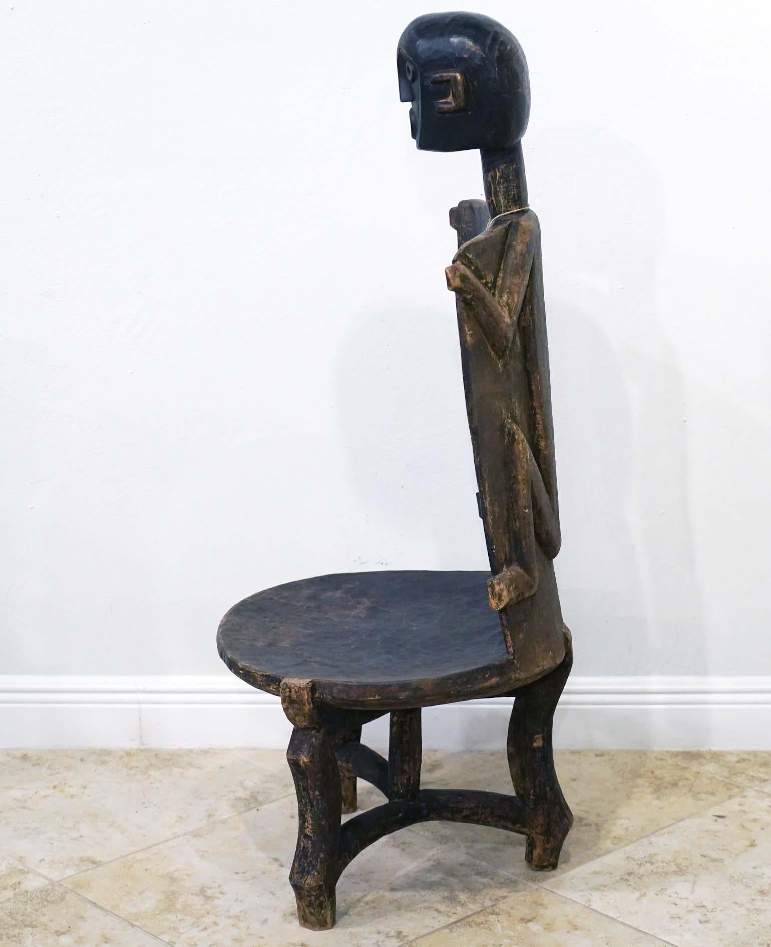 Hand-Carved Large African Figural Throne Chair by the Nyamwezi People, Tanzania 20th C.