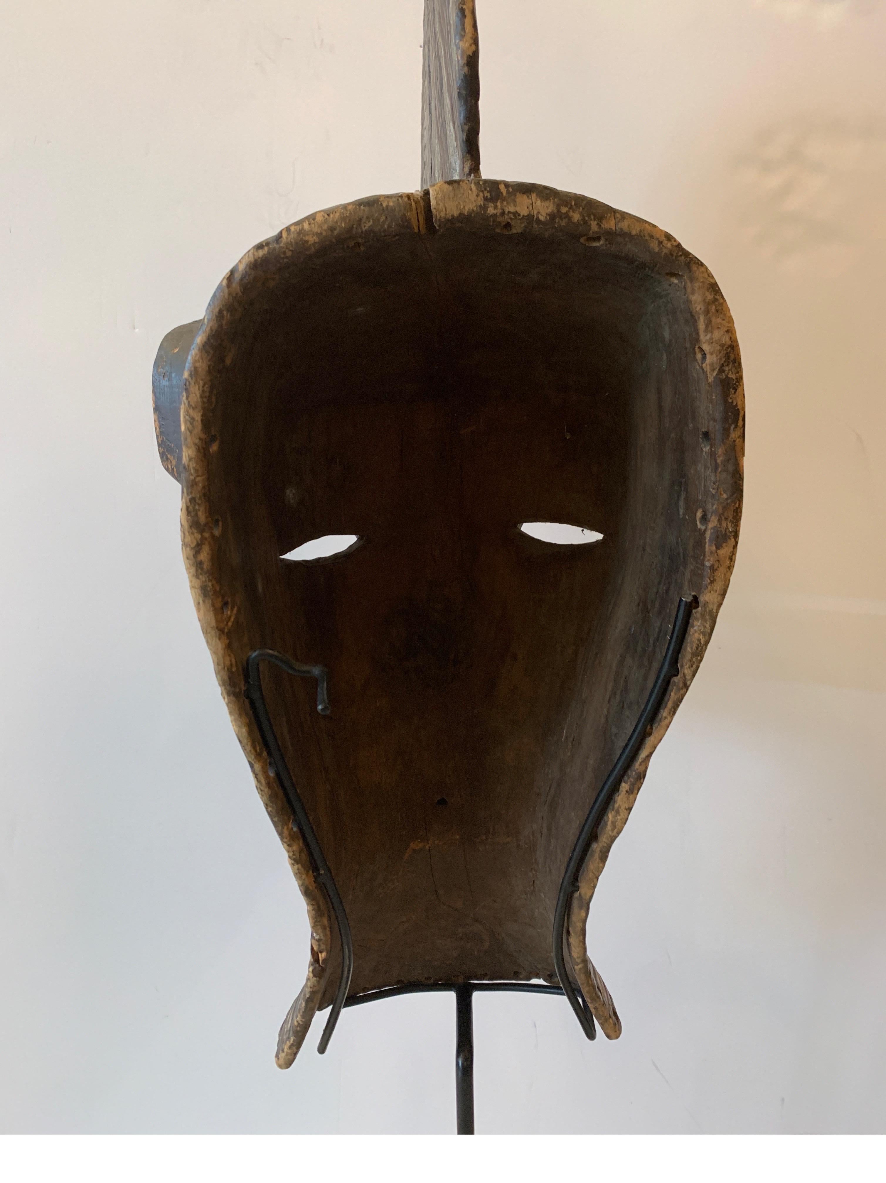 Hand-Carved Large African Mask on Custom Stand