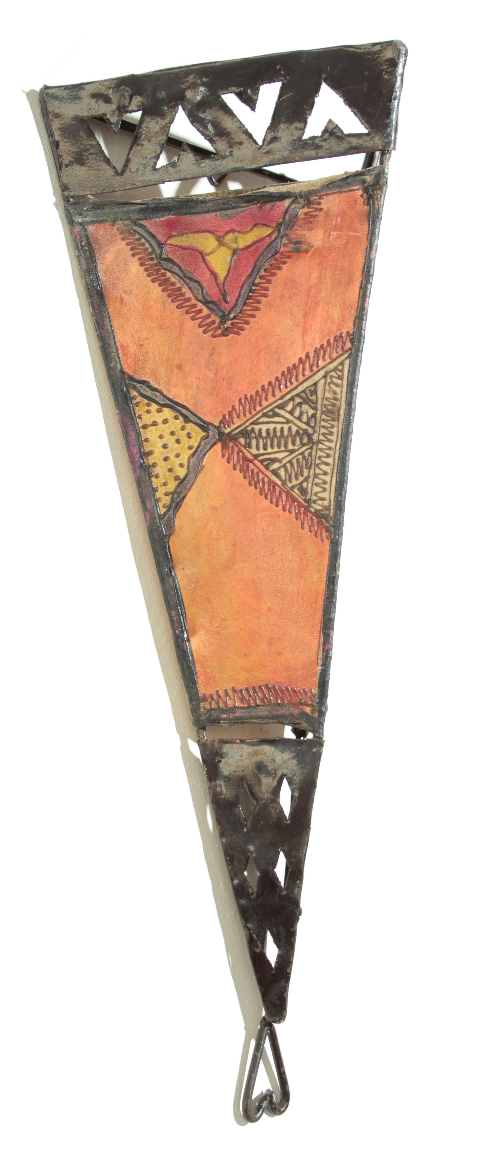 Hand-Crafted Moroccan Folk Art Metal and Parchment Wall Shade Sconce For Sale