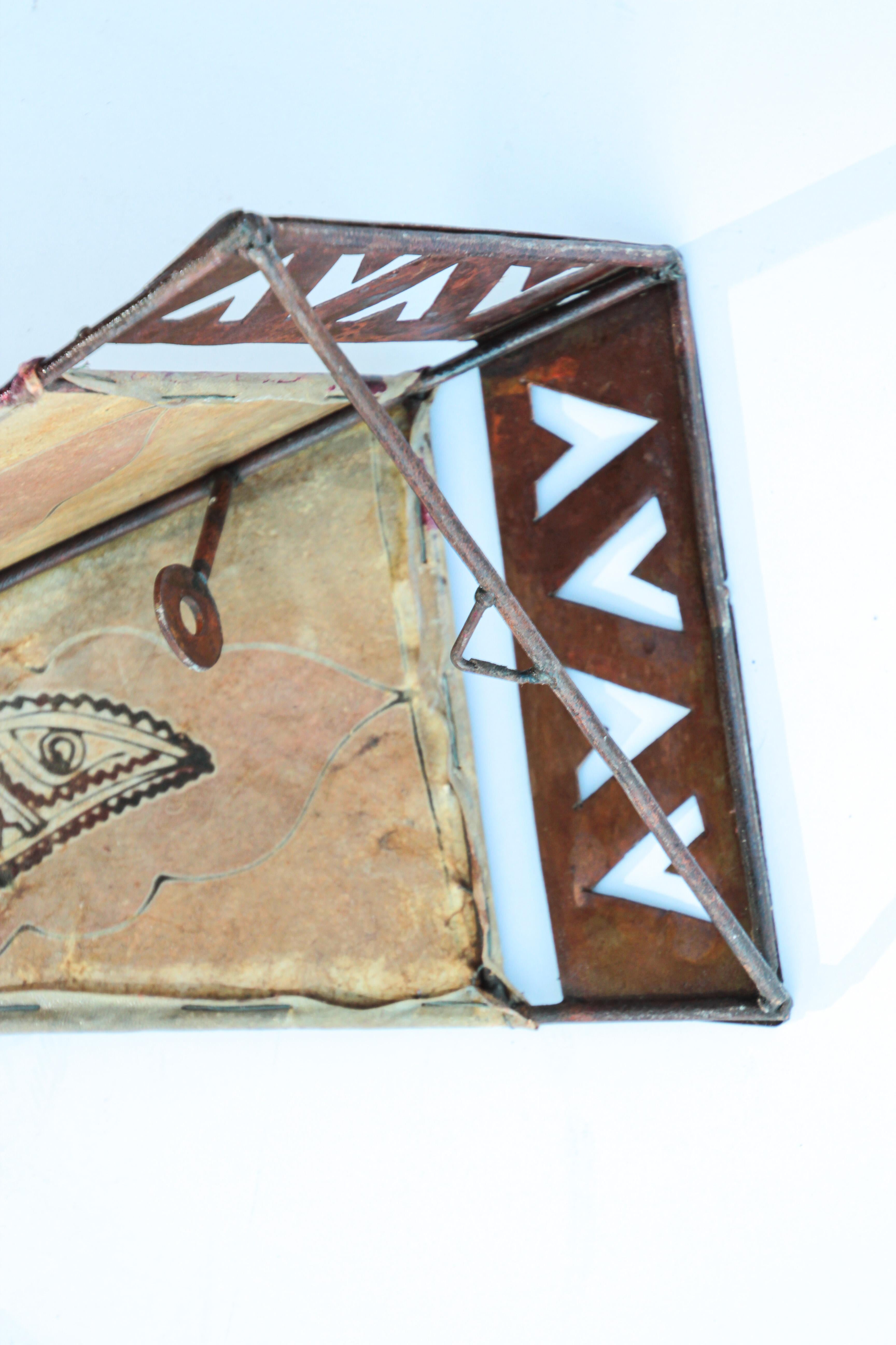 Vintage Moroccan Folk Art Parchment Wall Sconce For Sale 5