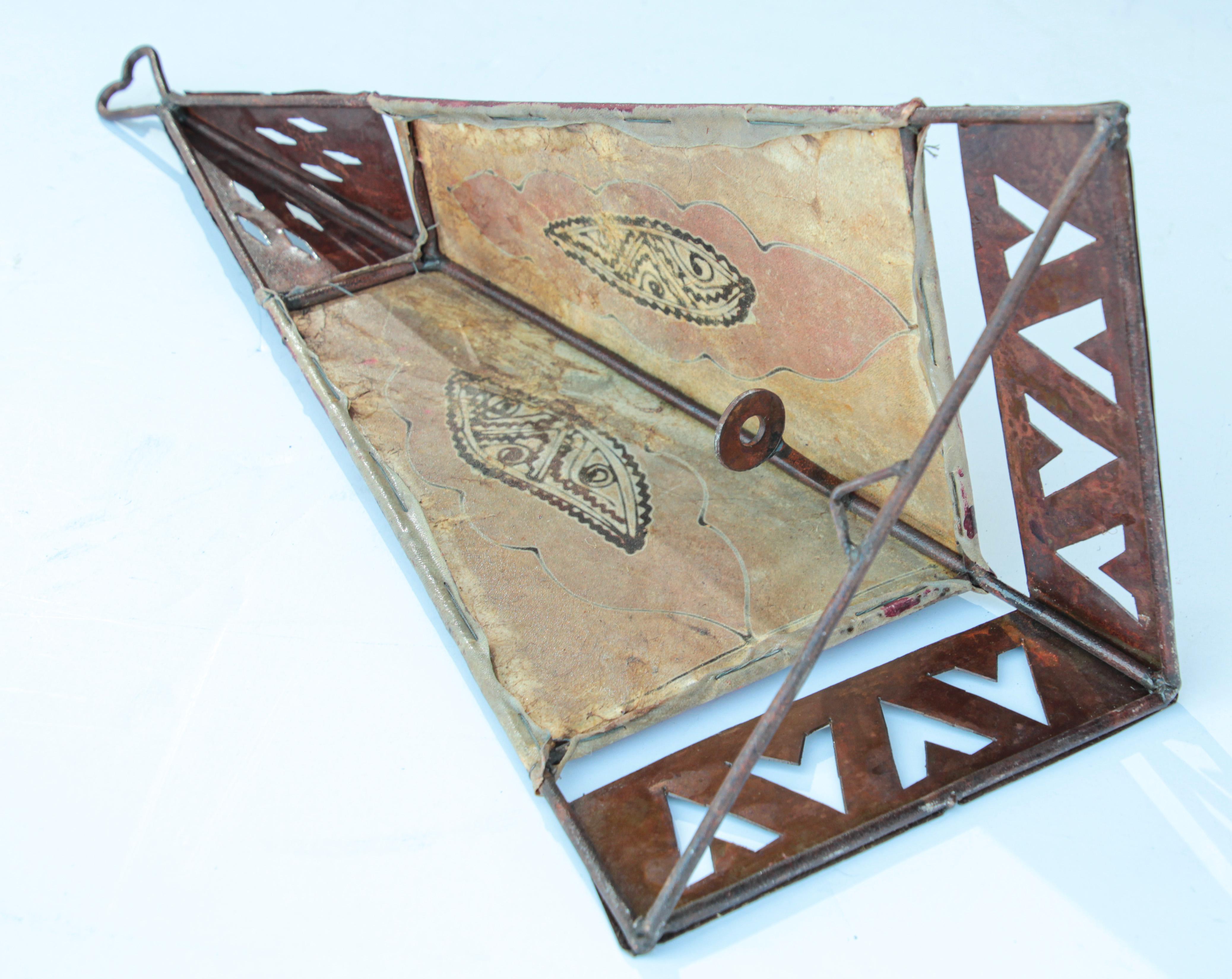 Vintage Moroccan Folk Art Parchment Wall Sconce For Sale 6