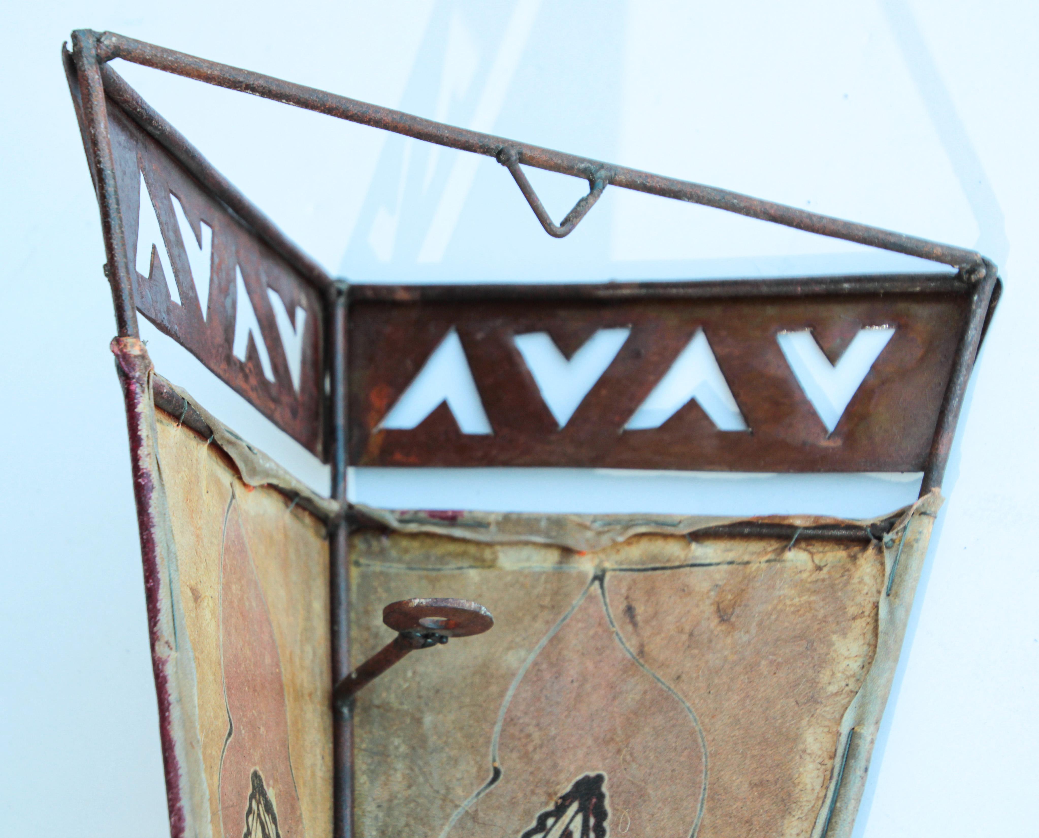 Vintage Moroccan Folk Art Parchment Wall Sconce For Sale 7