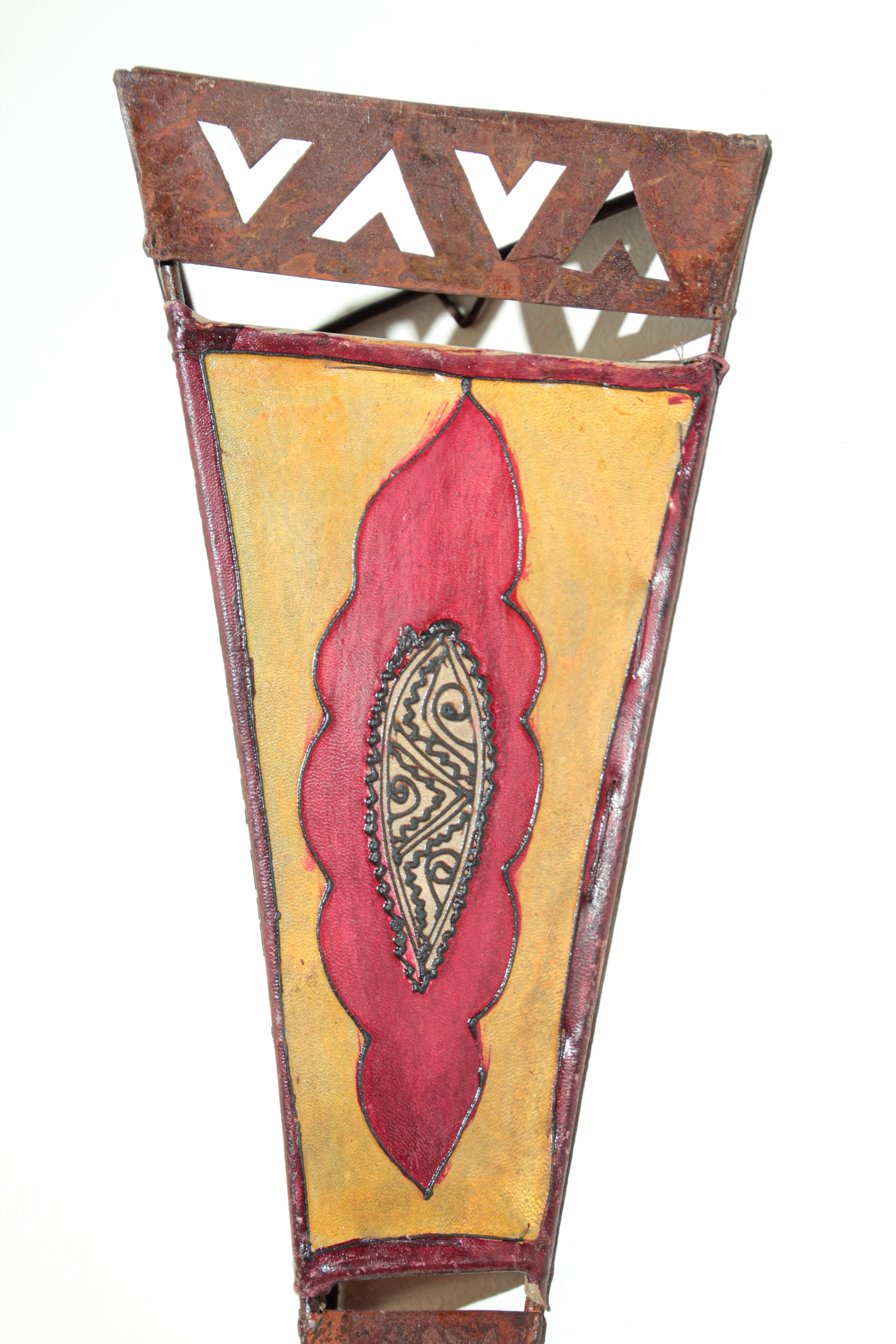 20th Century Vintage Moroccan Folk Art Parchment Wall Sconce  For Sale