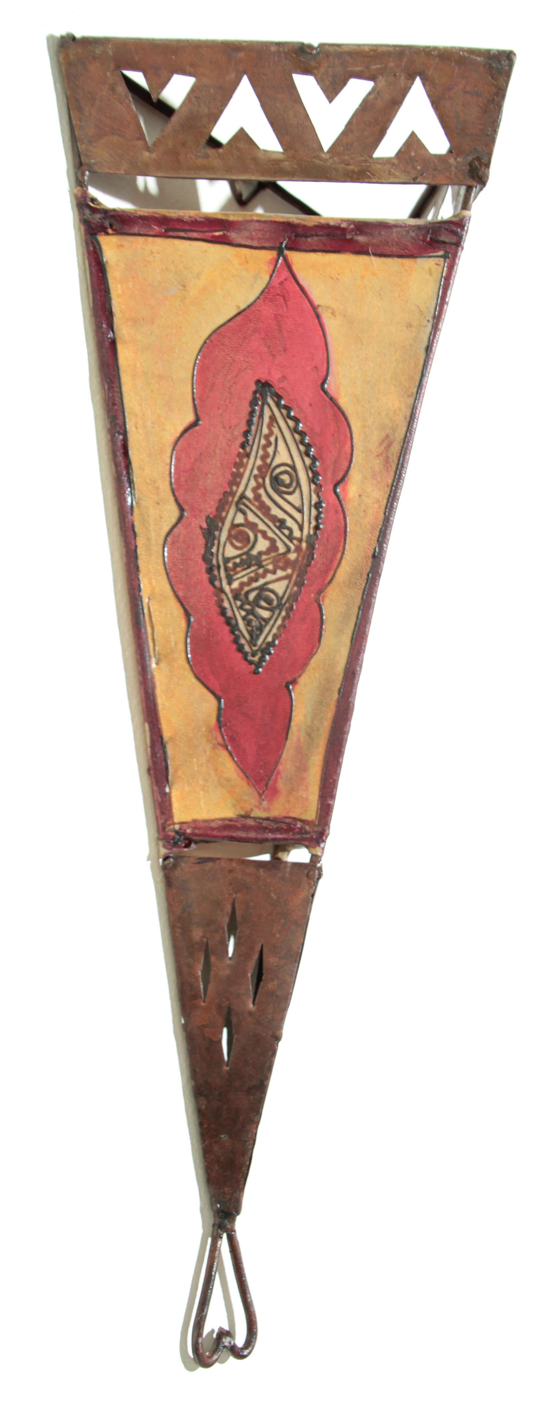 Vintage Moroccan Folk Art Parchment Wall Sconce For Sale 1
