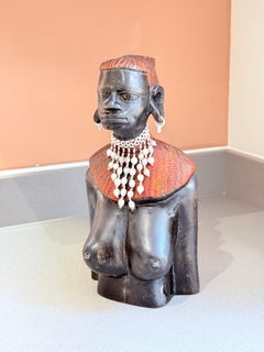 Large African Tribal Female Bust Sculpture, Hand-Carved Ethnographic Art Figure