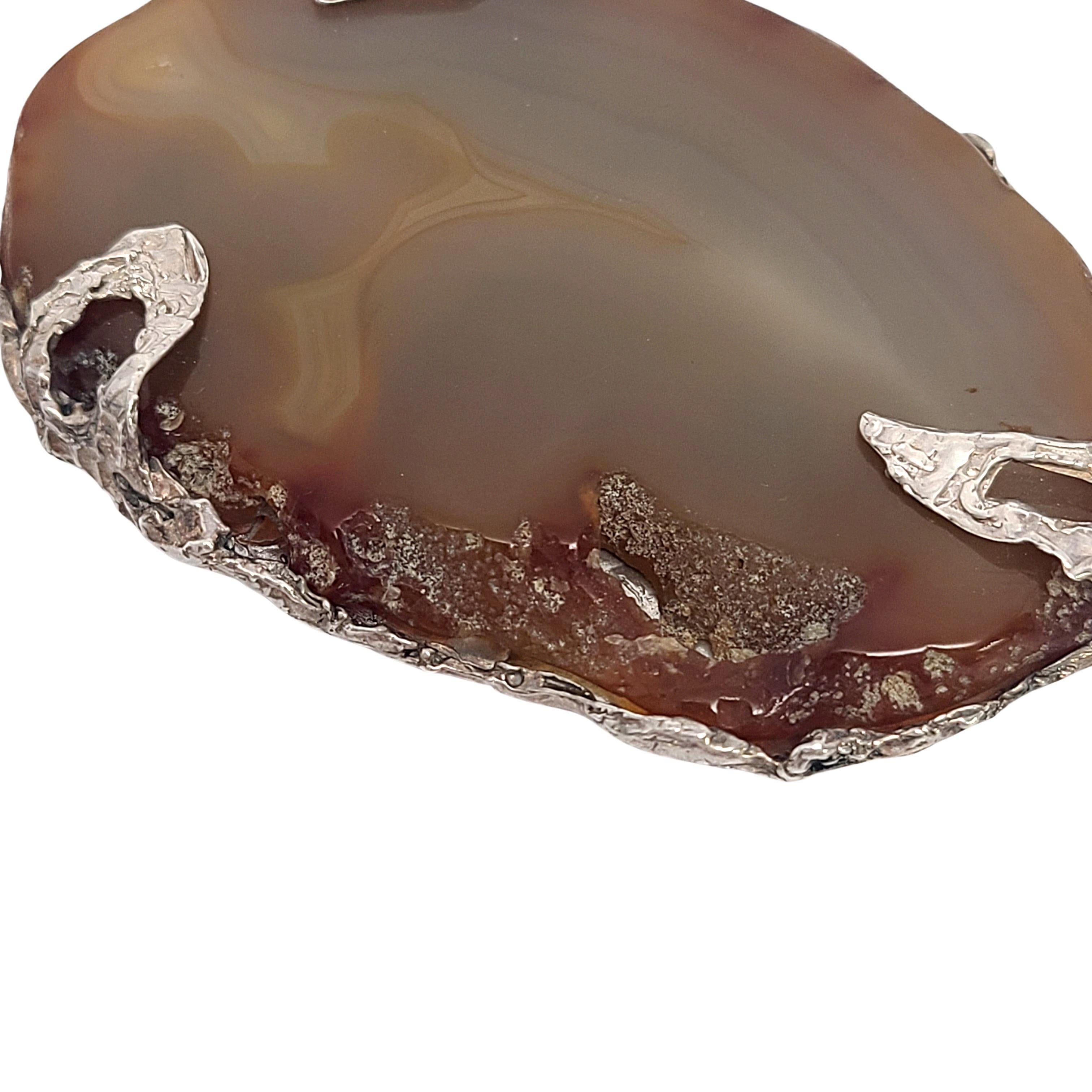 Women's Large Agate Slice Silver Pendant For Sale