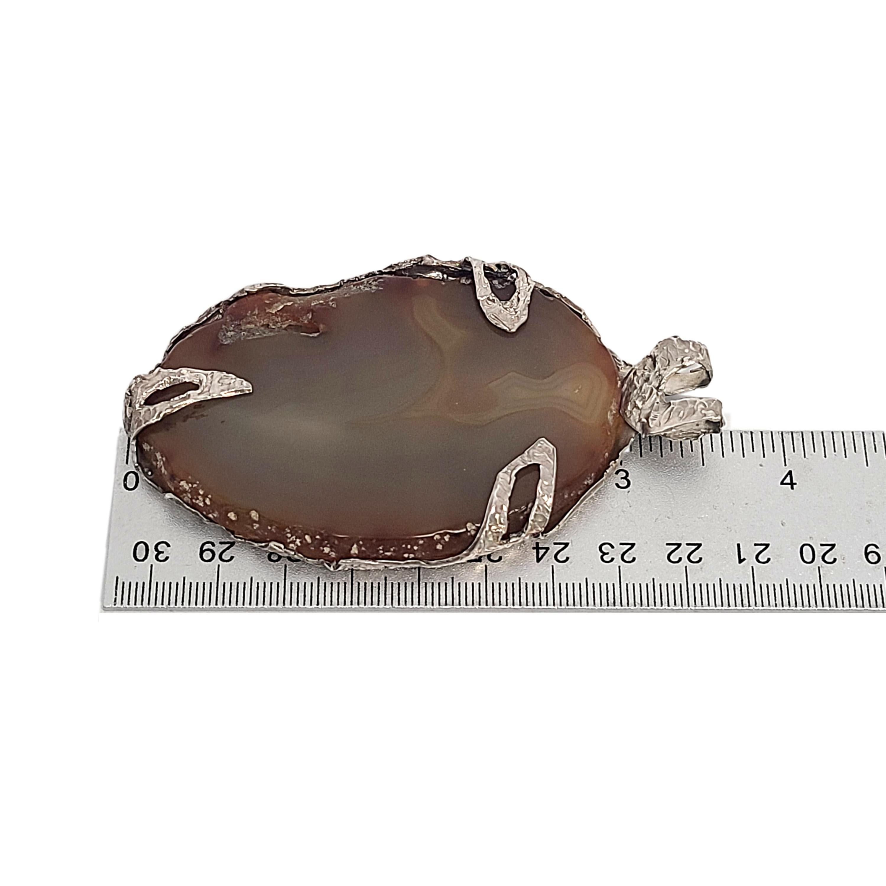 Large Agate Slice Silver Pendant For Sale 1