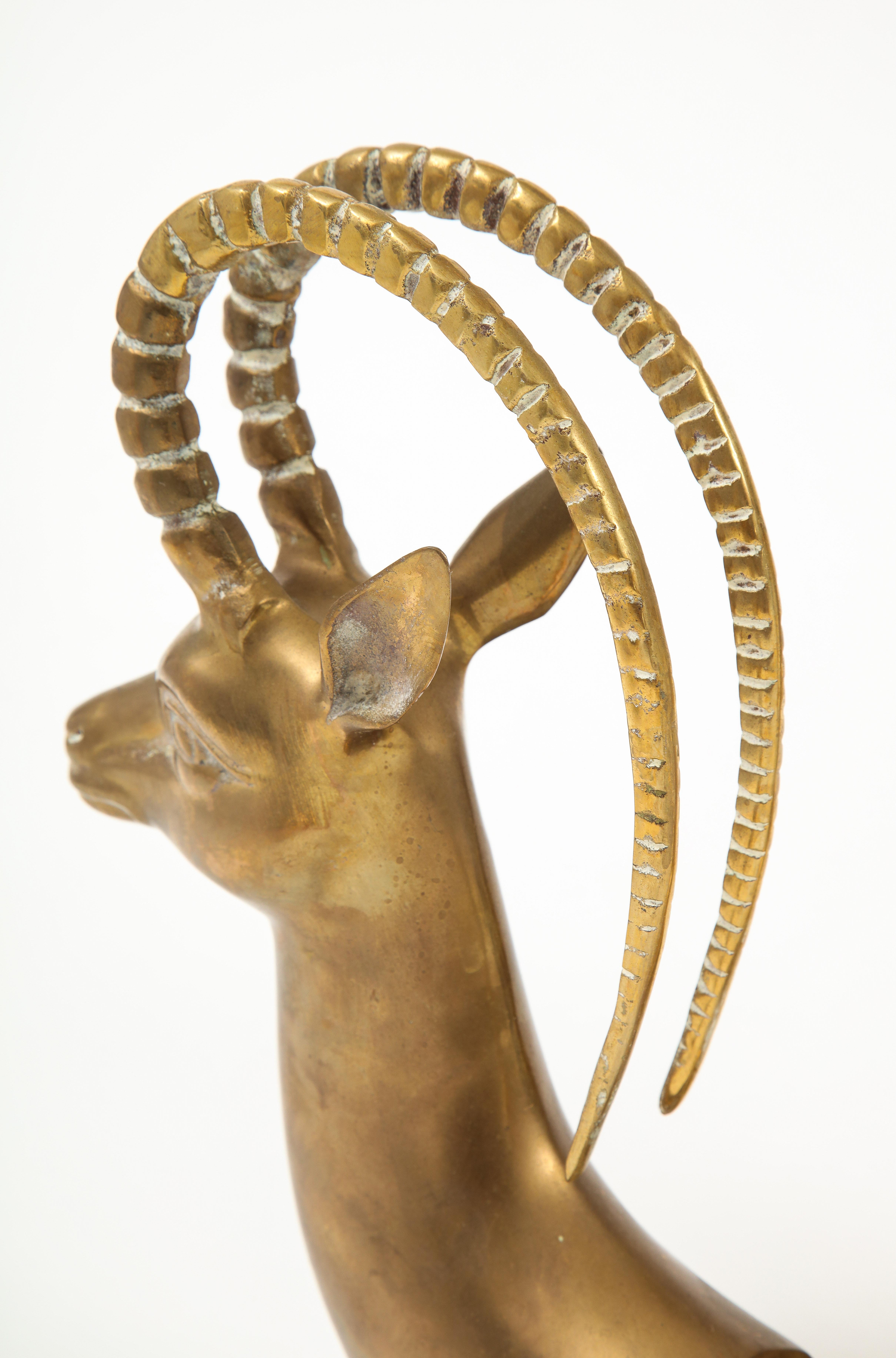 Large Aged Brass Ibex Bookends 4