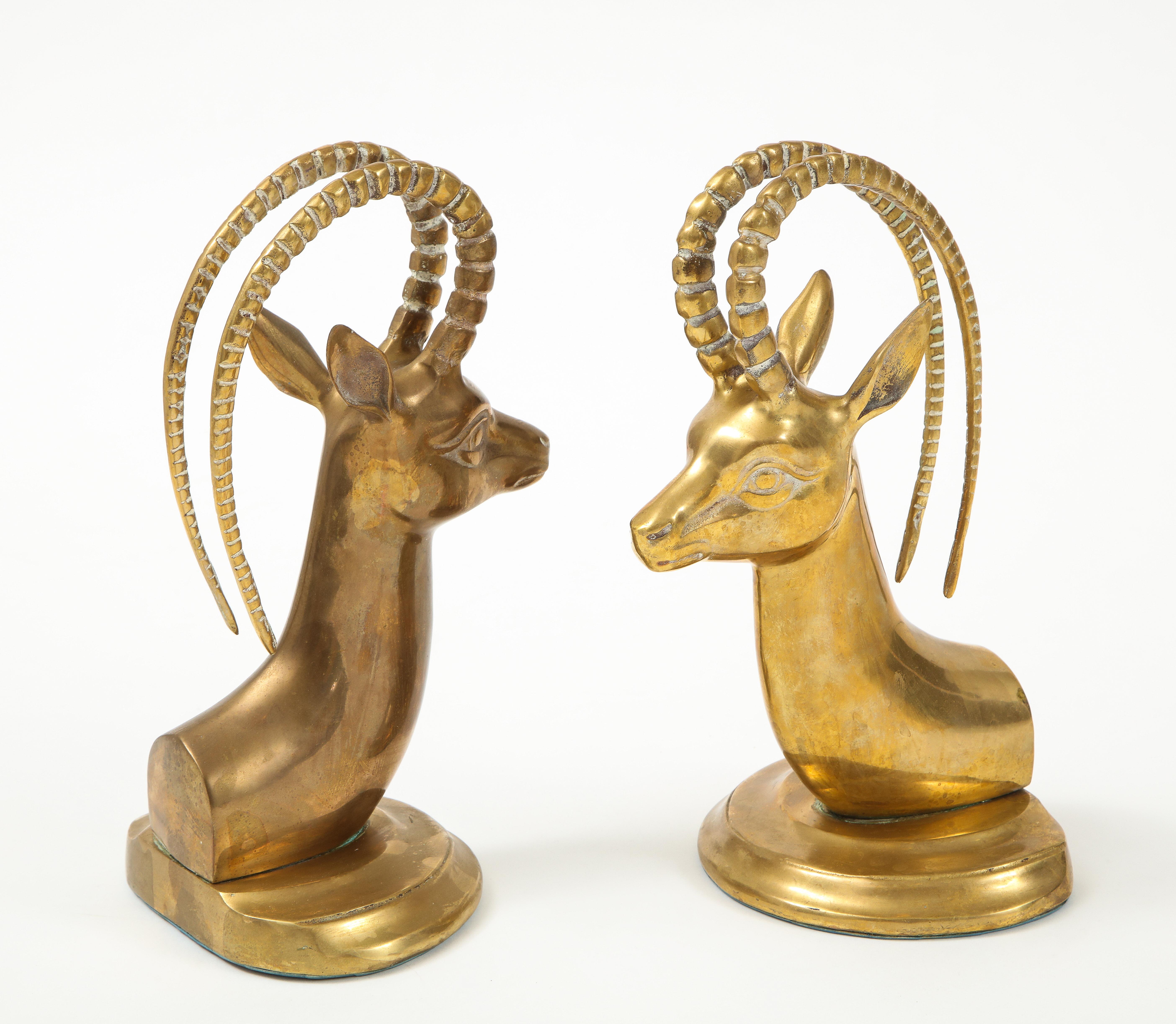 Mid-Century Modern Large Aged Brass Ibex Bookends
