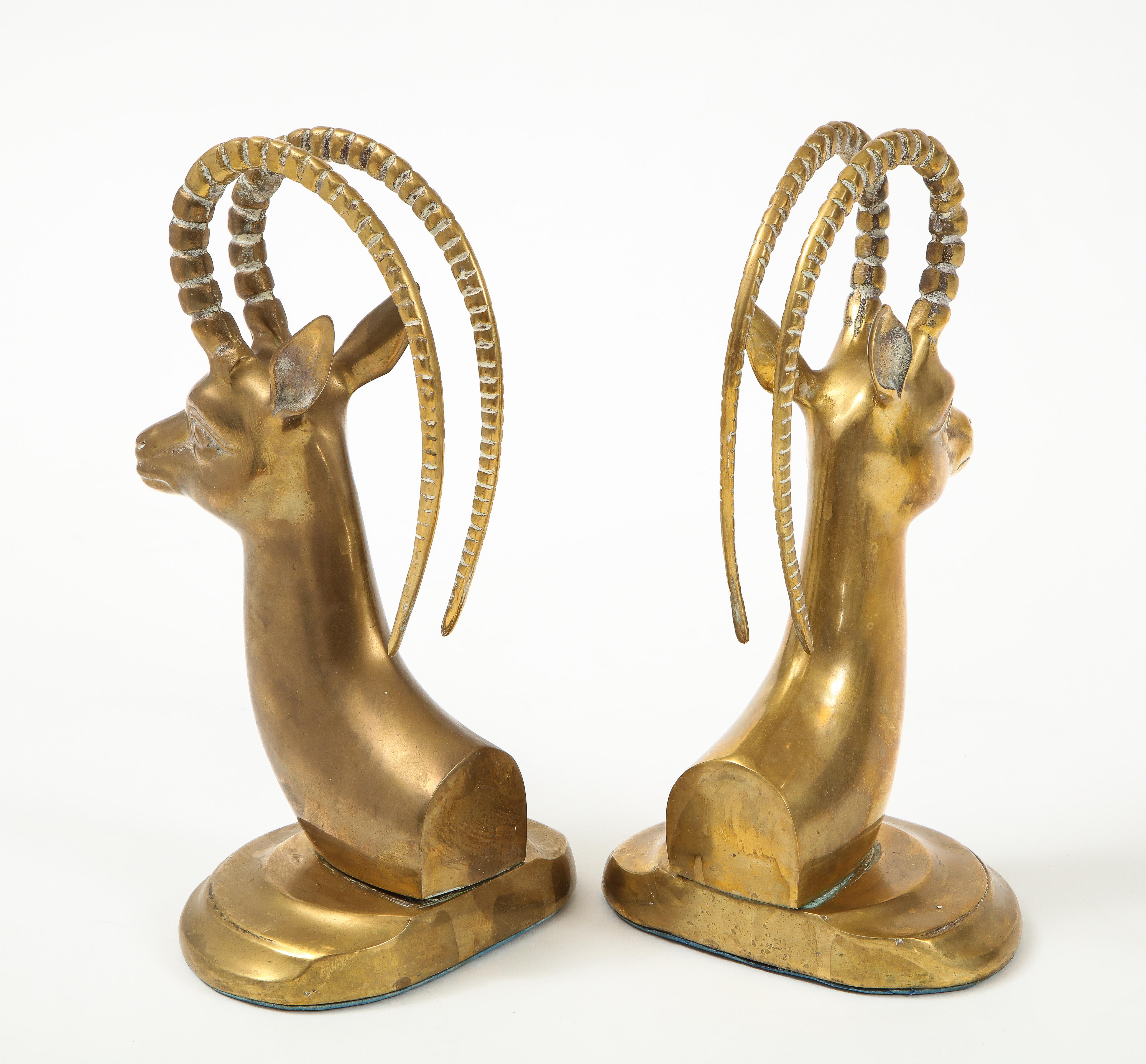 Spanish Large Aged Brass Ibex Bookends