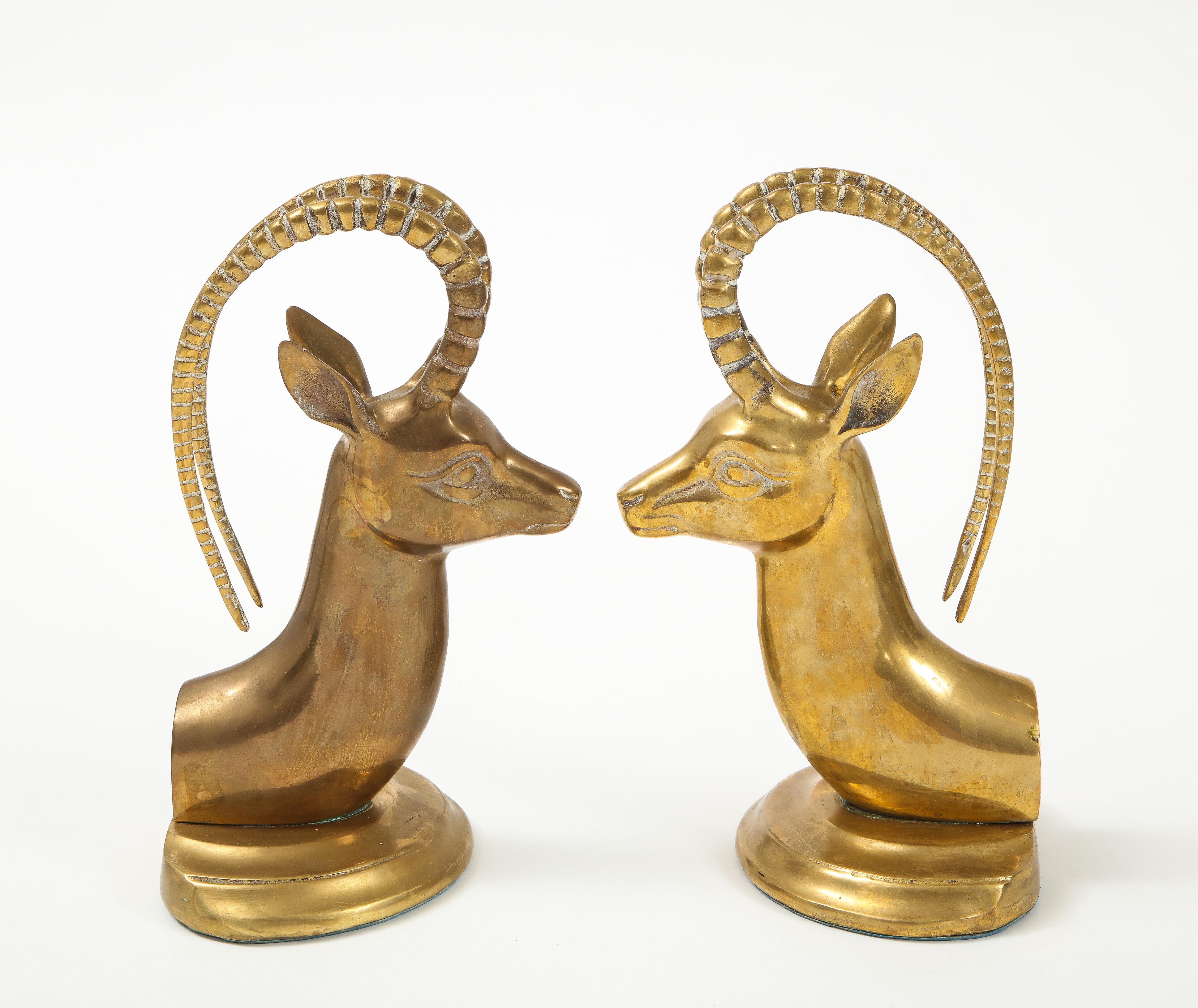 Large Aged Brass Ibex Bookends In Good Condition In New York, NY