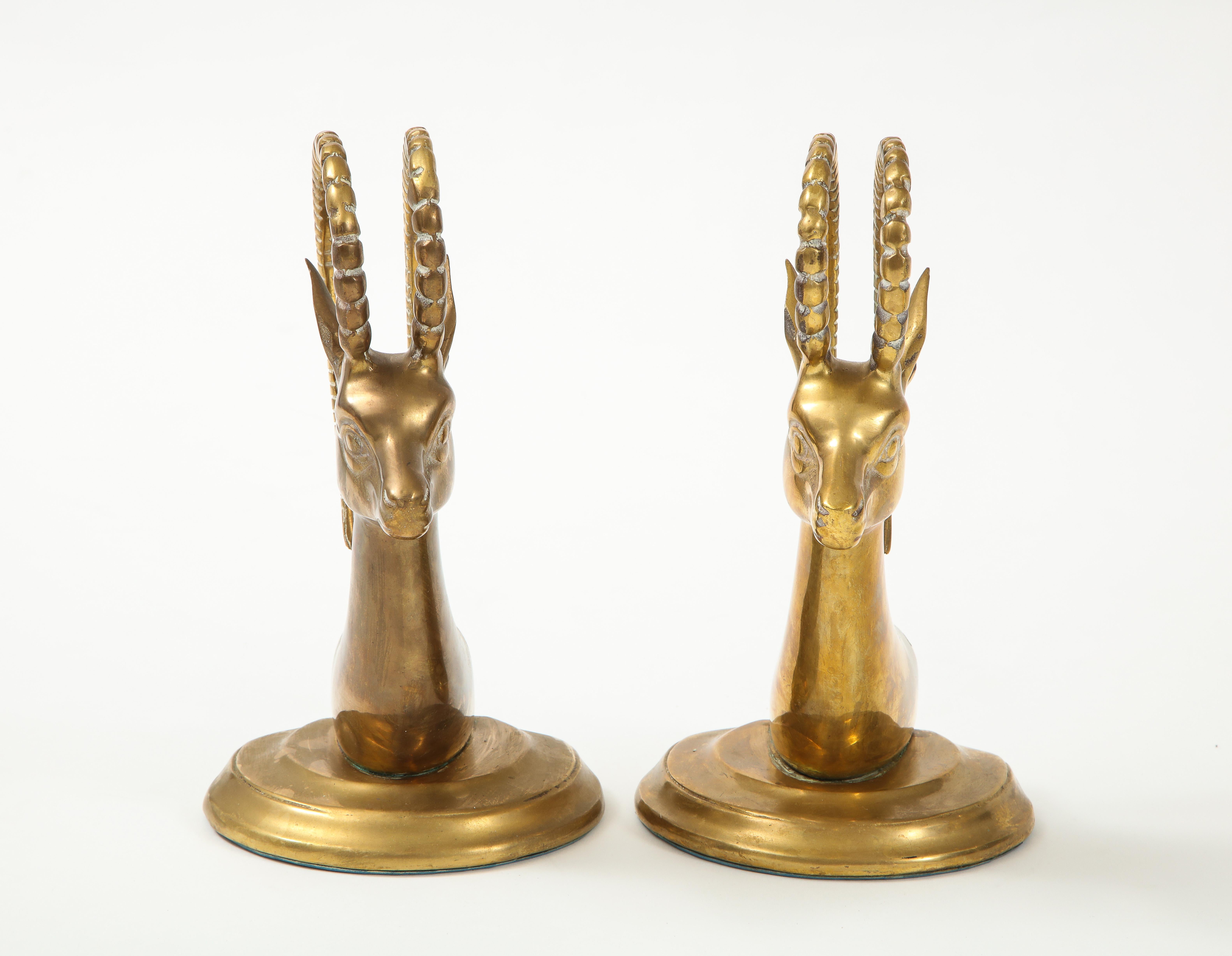 20th Century Large Aged Brass Ibex Bookends
