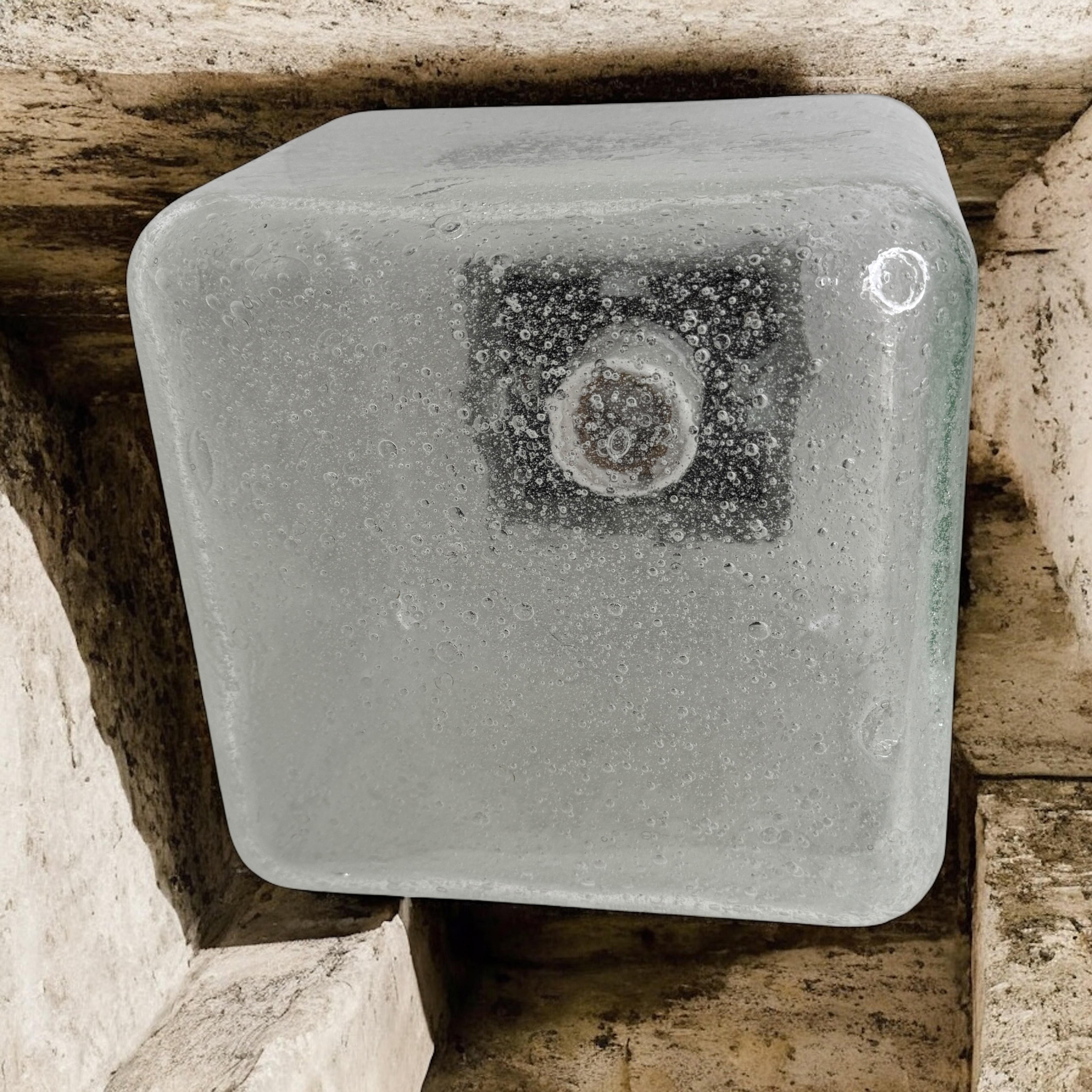 Mid-20th Century Large Air Bubble Glass Cube Flush Mount Light Fixture Doria Leuchten Germany For Sale