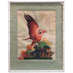 Large Airbrush Parrot Post War Hawaiian Art by Billy Seay for Turner