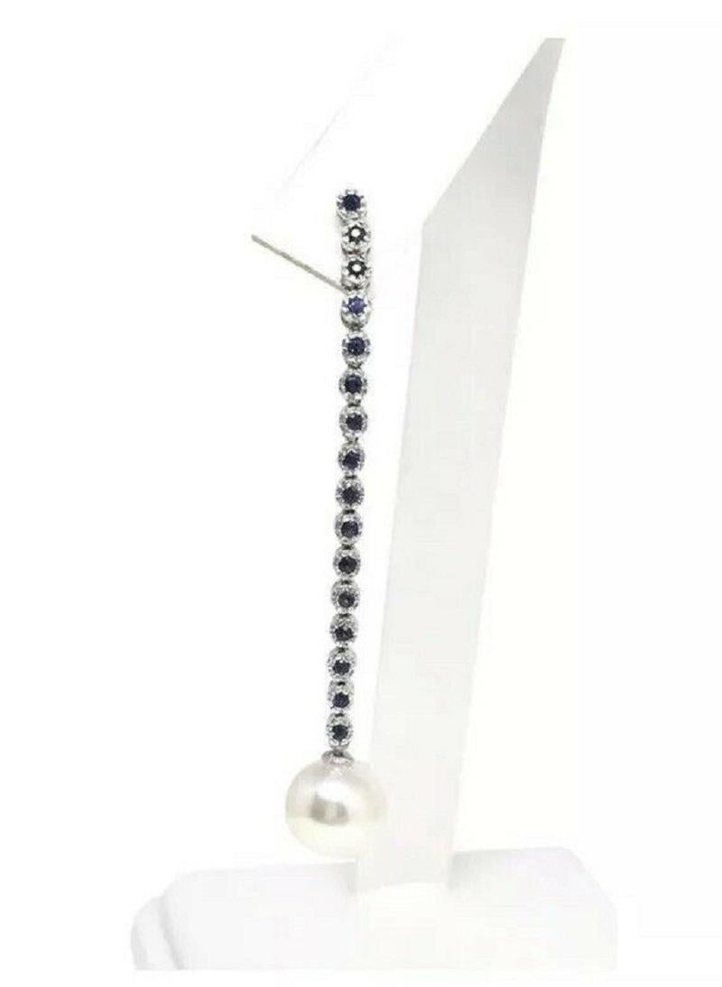 Round Cut Large Akoya Pearl Sapphire Earrings 14 Karat Gold 8.7 mm Certified For Sale
