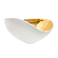 Large Alabaster and 22-Karat Gold Glaze Asymmetrical Ceramic Bowl, Sandi Fellman