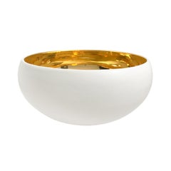 Large Alabaster and 22-Karat Gold Glaze Curved Ceramic Bowl by Sandi Fellman