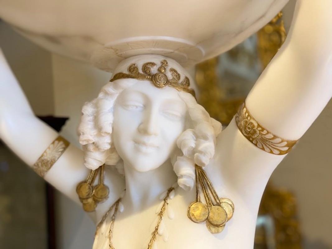 Large Alabaster Female Figure with Light  & Pedestal by Giuseppe Gambogi, C.1910 5