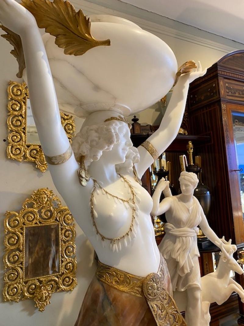 Large Alabaster Female Figure with Light  & Pedestal by Giuseppe Gambogi, C.1910 6