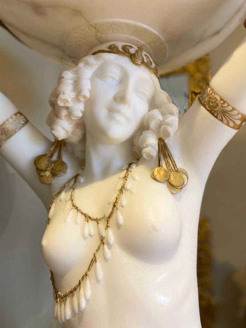Large Alabaster Female Figure with Light  & Pedestal by Giuseppe Gambogi, C.1910 7