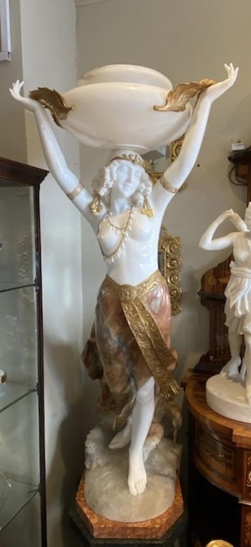 Large Alabaster Female Figure with Light  & Pedestal by Giuseppe Gambogi, C.1910 10