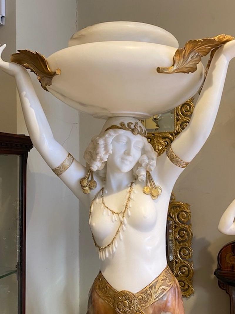 Early 20th Century Large Alabaster Female Figure with Light  & Pedestal by Giuseppe Gambogi, C.1910
